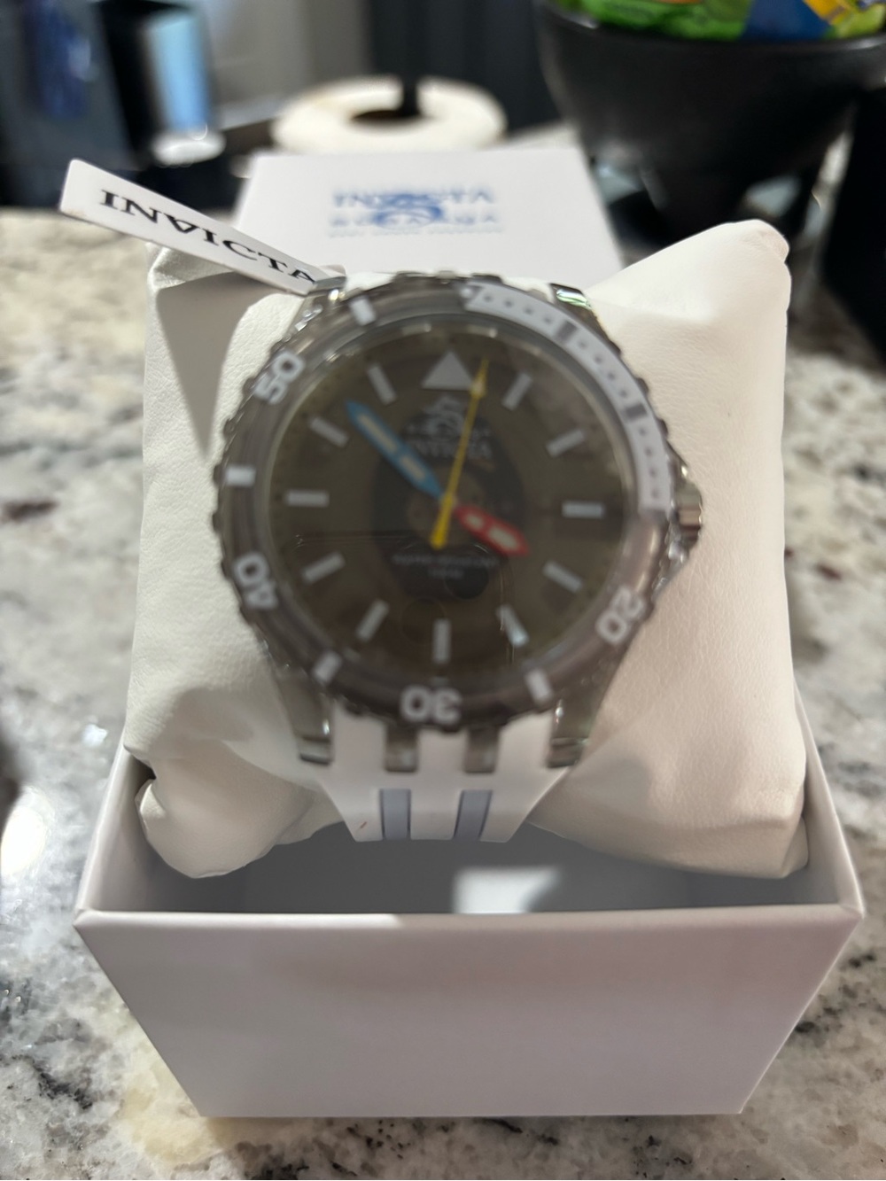Invicta White Strap Watch with Black Dial and Colorful Hands - Picture 2 of 5
